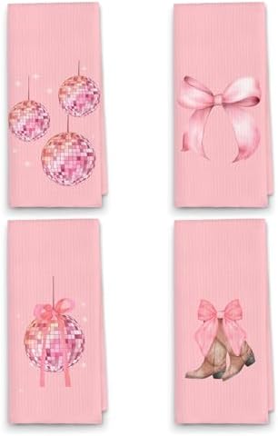 ETYZE Coquette Pink Bow Kitchen Towels
