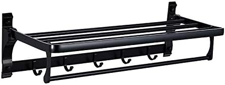 Foldable Towel Rack - Black Aluminum Wall Mounted Towel Holder