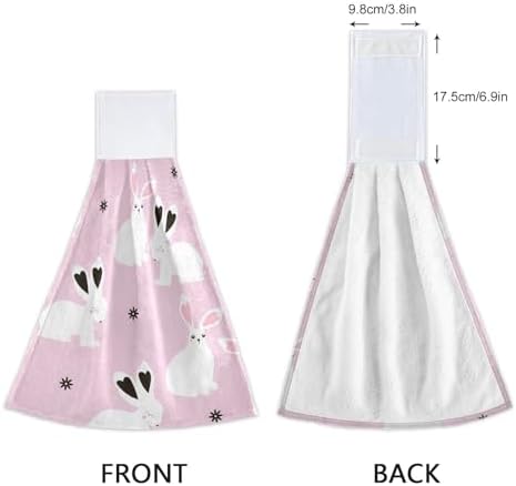 OTVEE Chic White Bunny Pattern Hanging Kitchen Towels 2 Pieces