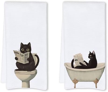 Funny Black Cat Hand Towels Set of 2 16x24 Inch 1