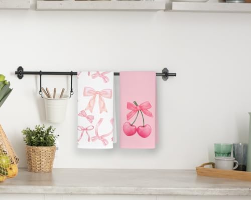 QODUNG Design Pink Bowknot 4-Piece Kitchen Towels