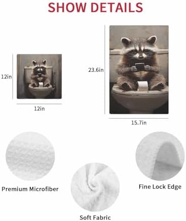 Funny Raccoon Waffle Kitchen Towels Set - 3 in Brown