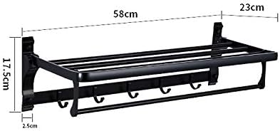 Foldable Towel Rack - Black Aluminum Wall Mounted Towel Holder