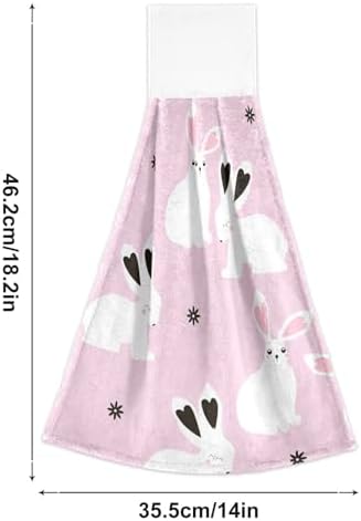 OTVEE Chic White Bunny Pattern Hanging Kitchen Towels 2 Pieces