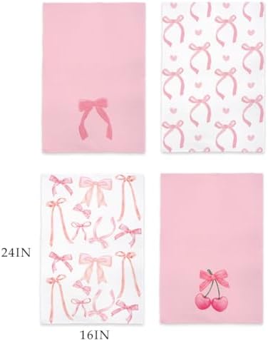 QODUNG Design Pink Bowknot 4-Piece Kitchen Towels
