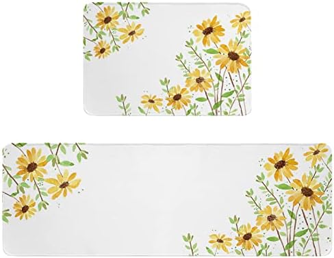 Yellow Daisy Kitchen Rug 2PCS Non-Slip Soft Absorbent Mats