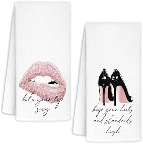 Trendy Pink Black Bathroom Kitchen Towels with Glitter 16x24 Inch Set of 2