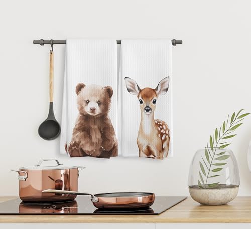 Stylish Bear Deer Forest Kitchen Towels Set Perfect Baby Boy Gift