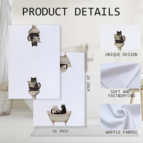 Funny Black Cat Hand Towels Set of 2 16x24 Inch 1