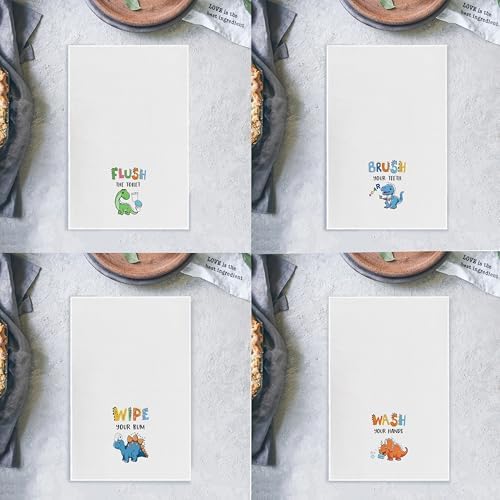 Kids Dinosaur Hand Towels Set of 4 - Play Protect 16x24 Inches