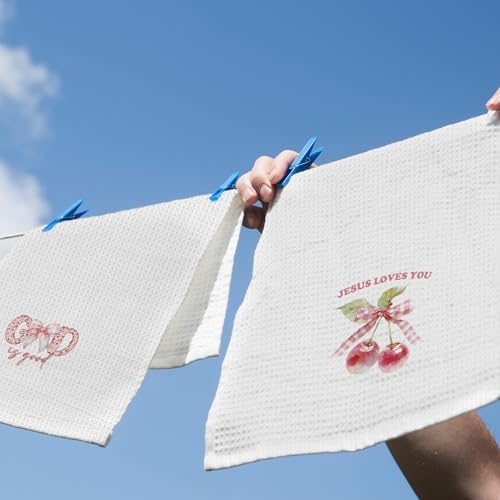 Coquette Bow Christian Dish Towels Set of 2 Pink Girly Kitchen Essentials