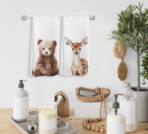 Stylish Bear Deer Forest Kitchen Towels Set Perfect Baby Boy Gift