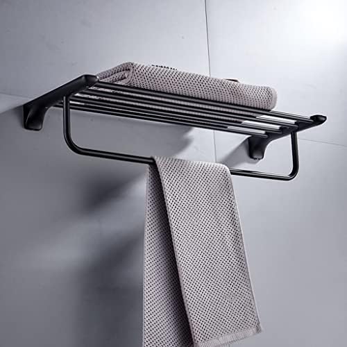 ANNBKATowel Shelf Matte Black Towel Rack Wall-Mounted Stainless Steel Towel Holder