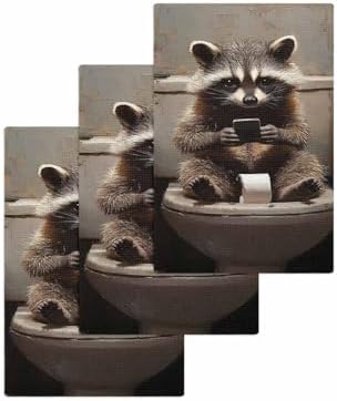 Funny Raccoon Waffle Kitchen Towels Set - 3 in Brown