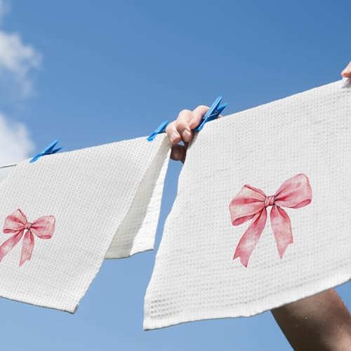 Coquette Pink Bow Dish Towels Set of 2 1