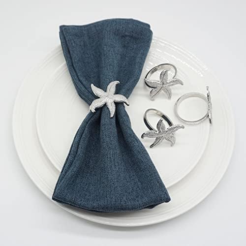 Sturdy 6-Piece Metal Napkin Rings - Starfish Design