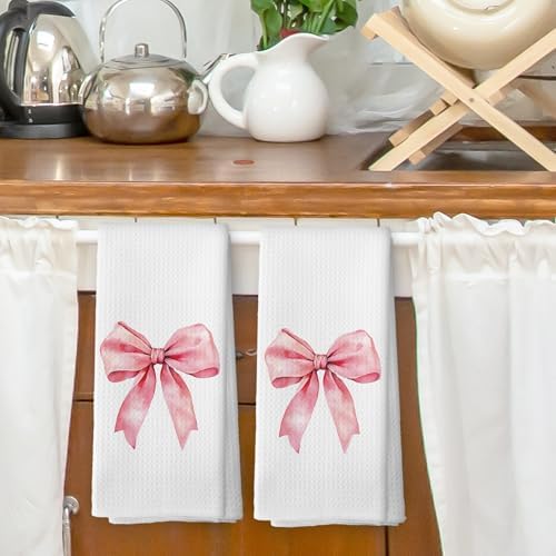 Coquette Pink Bow Dish Towels Set of 2 1