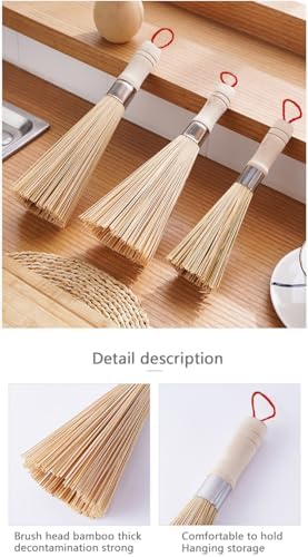 3-Piece Bamboo Cleaning brushes for Kitchen Woks and more