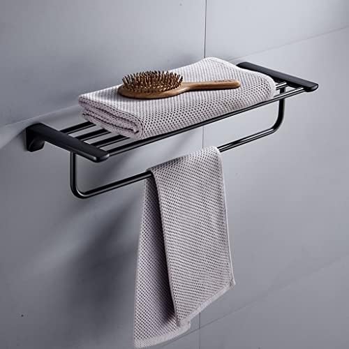 ANNBKATowel Shelf Matte Black Towel Rack Wall-Mounted Stainless Steel Towel Holder