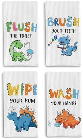 Kids Dinosaur Hand Towels Set of 4 - Play Protect 16x24 Inches