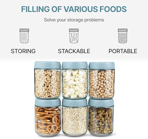 CO Essentials 16 Oz Glass Jars with Airtight Lids - 6 Pack Blue