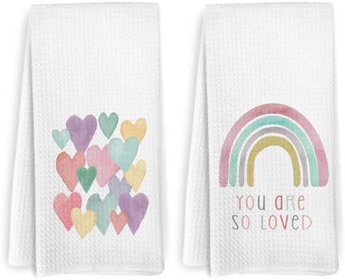 Boho Rainbow Kids Hand Towels Set of 2 for Kitchen and Bathroom