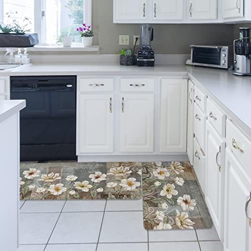 Carosoffe White Flower Kitchen Bathroom Runner Set