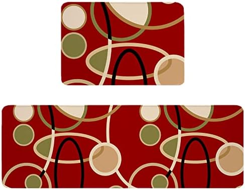Red Brown Kitchen Bathroom Standing Mat Set 2
