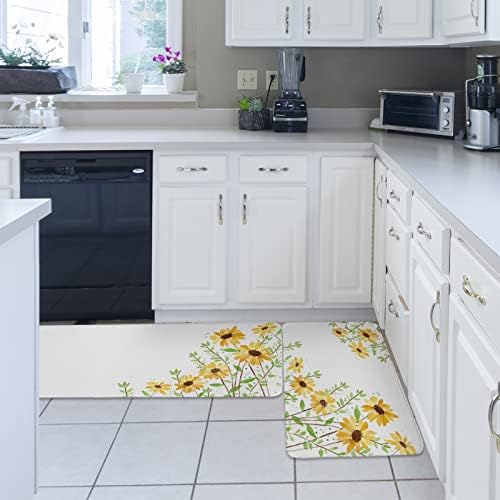 Yellow Daisy Kitchen Rug 2PCS Non-Slip Soft Absorbent Mats