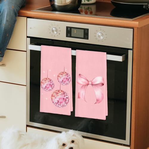 ETYZE Coquette Pink Bow Kitchen Towels