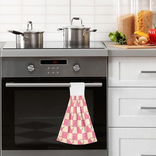 Checkerboard Pink Cream Towels Gently Absorb Durable Easy to Use