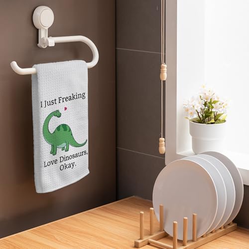 HIWX Dinosaur Kitchen Bath Towel 16x24 Cotton Waffle Print