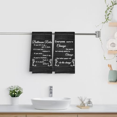 Funny Bathroom Rules Hand Towels Set for Farmhouse Style
