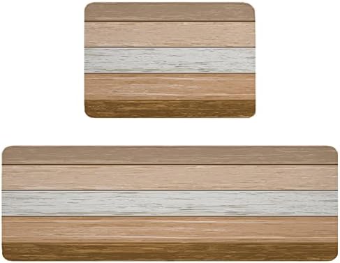 Brown Beige Kitchen Rug Set 2PCS Non-Slip Soft Absorbent Mats