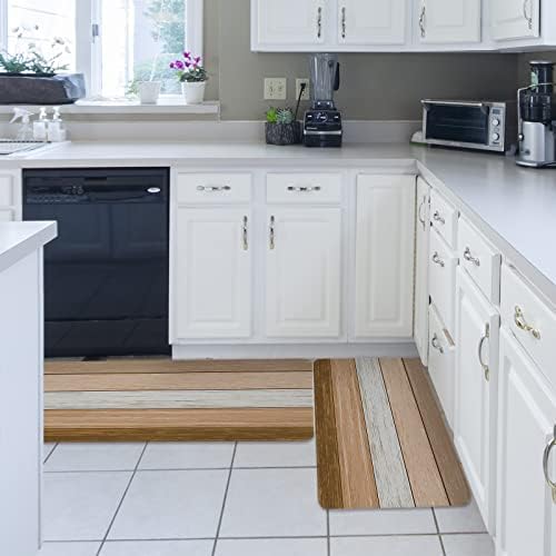 Brown Beige Kitchen Rug Set 2PCS Non-Slip Soft Absorbent Mats