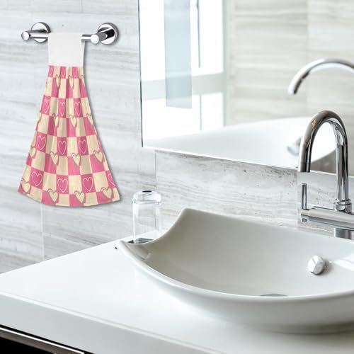 Checkerboard Pink Cream Towels Gently Absorb Durable Easy to Use