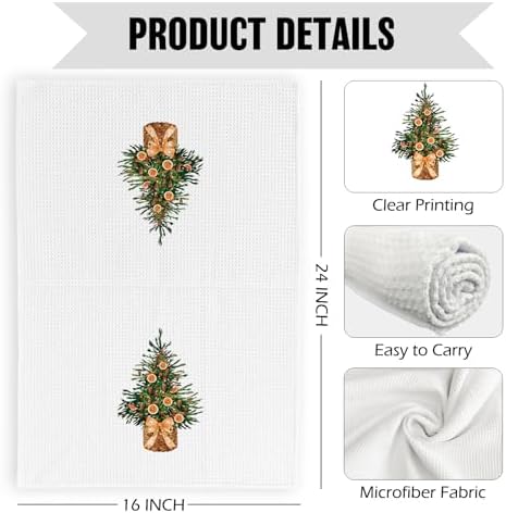 Christmas Trees Coquette Bow Dish Towels 16x24 Set of 2