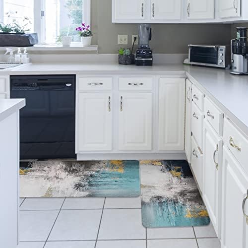 Blue Green Kitchen Rug Set 2PCS Non Slip Mats