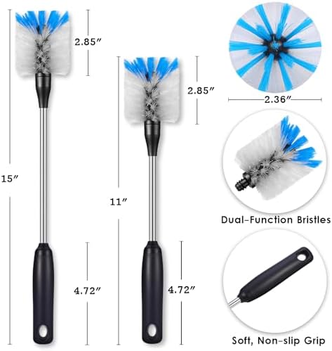 MOSOLAN Water Bottle Brush 2 Pack with 3 Replacement Heads
