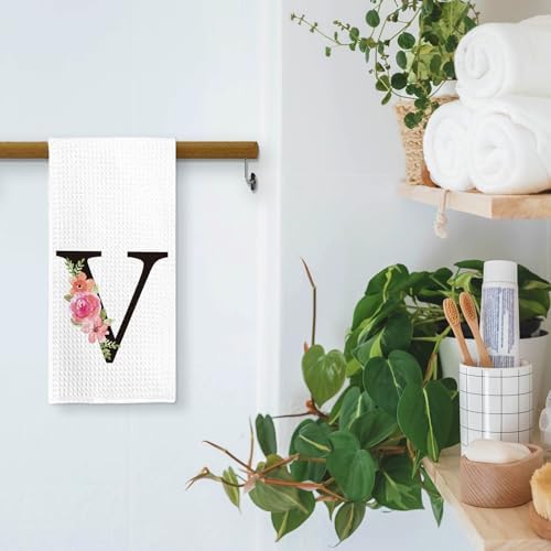adorable Floral Monogram Letter V Kitchen Towels
