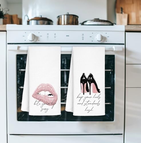 Trendy Pink Black Bathroom Kitchen Towels with Glitter 16x24 Inch Set of 2