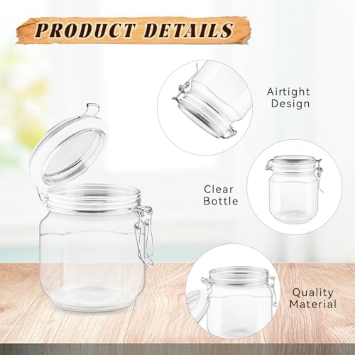 3 Pcs Clear Plastic Canning Jars with Airtight Lids