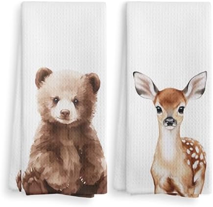Stylish Bear Deer Forest Kitchen Towels Set Perfect Baby Boy Gift