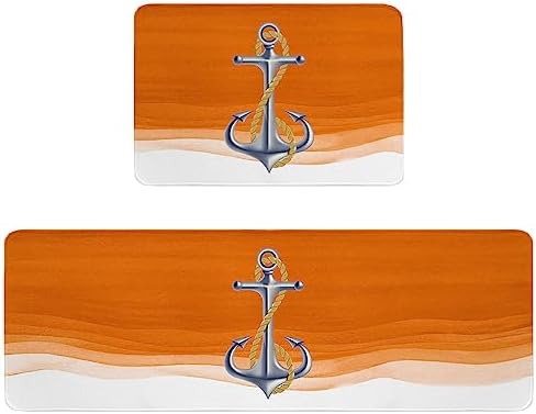 Anchor Orange Nautical Theme Kitchen Rugs