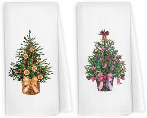 Christmas Trees Coquette Bow Dish Towels 16x24 Set of 2
