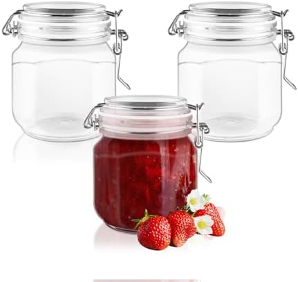 3 Pcs Clear Plastic Canning Jars with Airtight Lids