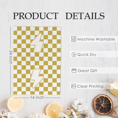 Vibrant Yellow Checkered Summer Kitchen Towels Dishcloths Set