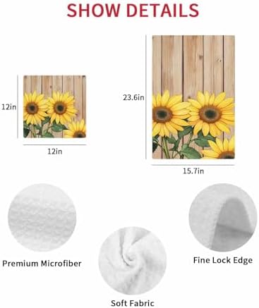 Sunflower Waffle Kitchen Hand Towels Set of 3
