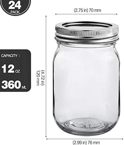 KAMOTA 12 Oz Mason Jars 24 Pack with Lids and Bands