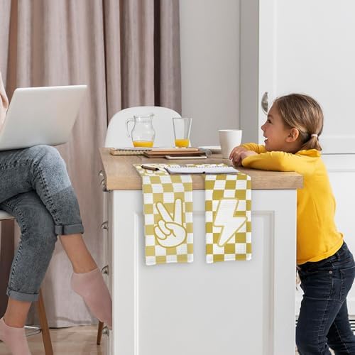 Vibrant Yellow Checkered Summer Kitchen Towels Dishcloths Set